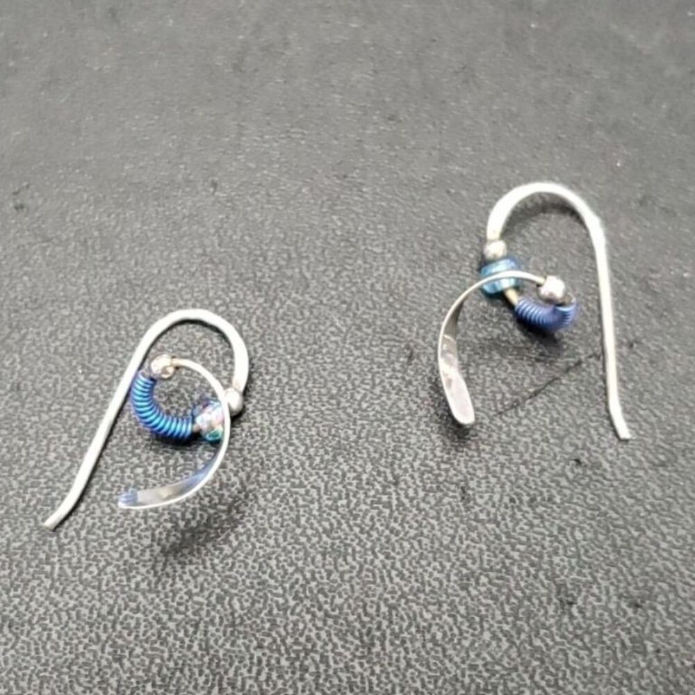 Sterling silver blue swirly earrings